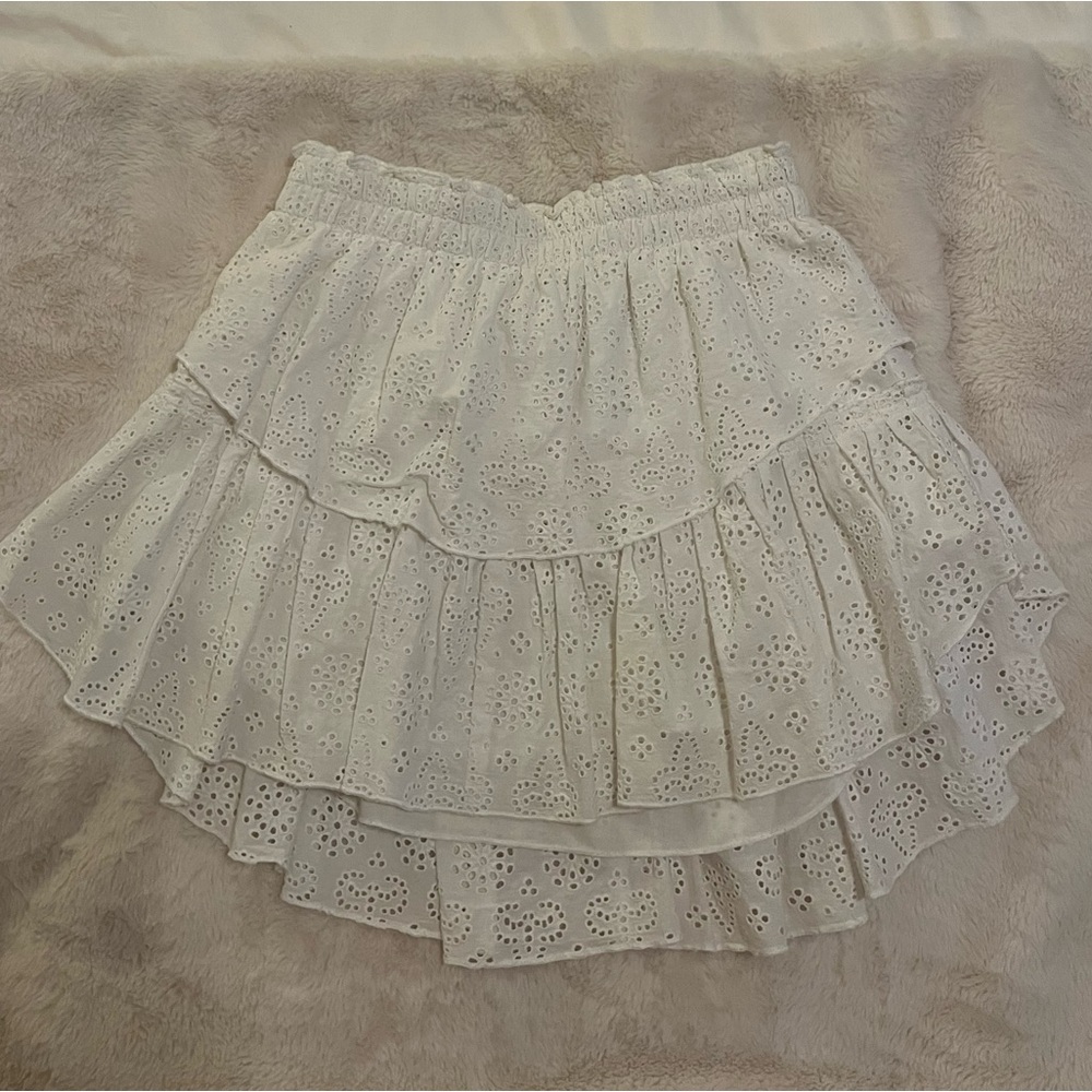 LoveShackFancy white tiered mini skirt size small